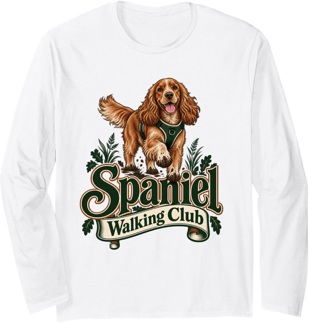 Spaniel Walking Club British Dog Lover Design Long Sleeve T-Shirt - Adult Unisex White