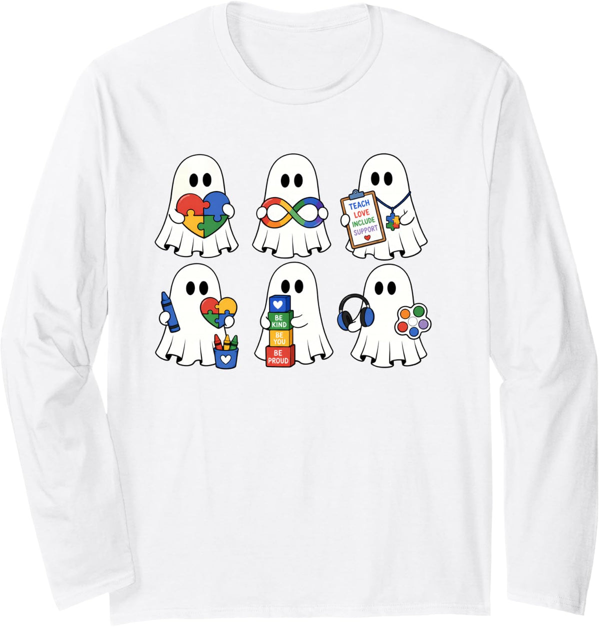 Halloween Sped Teacher Autism Ghost Teacher Halloween Long Sleeve T-Shirt - Adult Unisex White