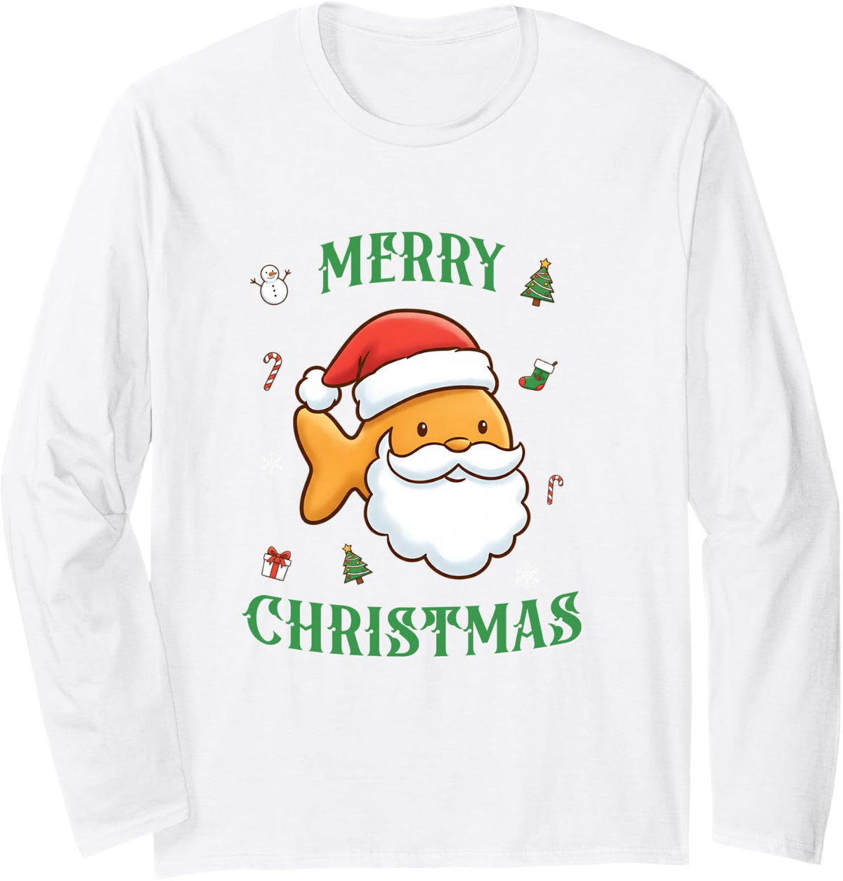 Santa Goldfish Snack Long Sleeve T-Shirt - Adult Unisex White