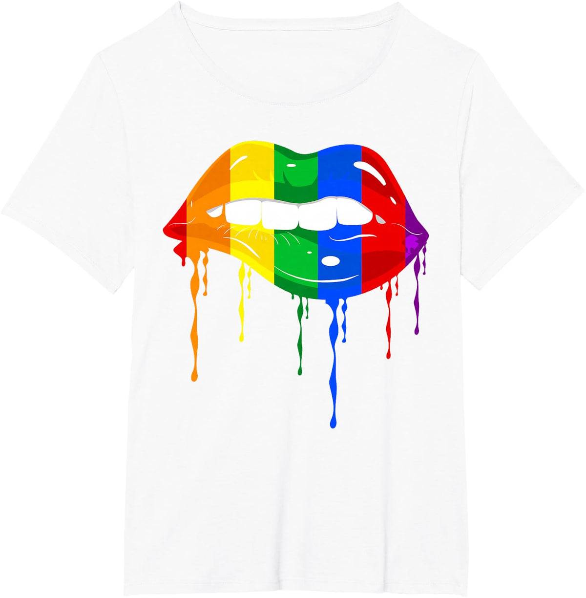 Cute Mouth Lesbian Lips Kissing Rainbow Flag Gay Pride LGBT T-Shirt - White