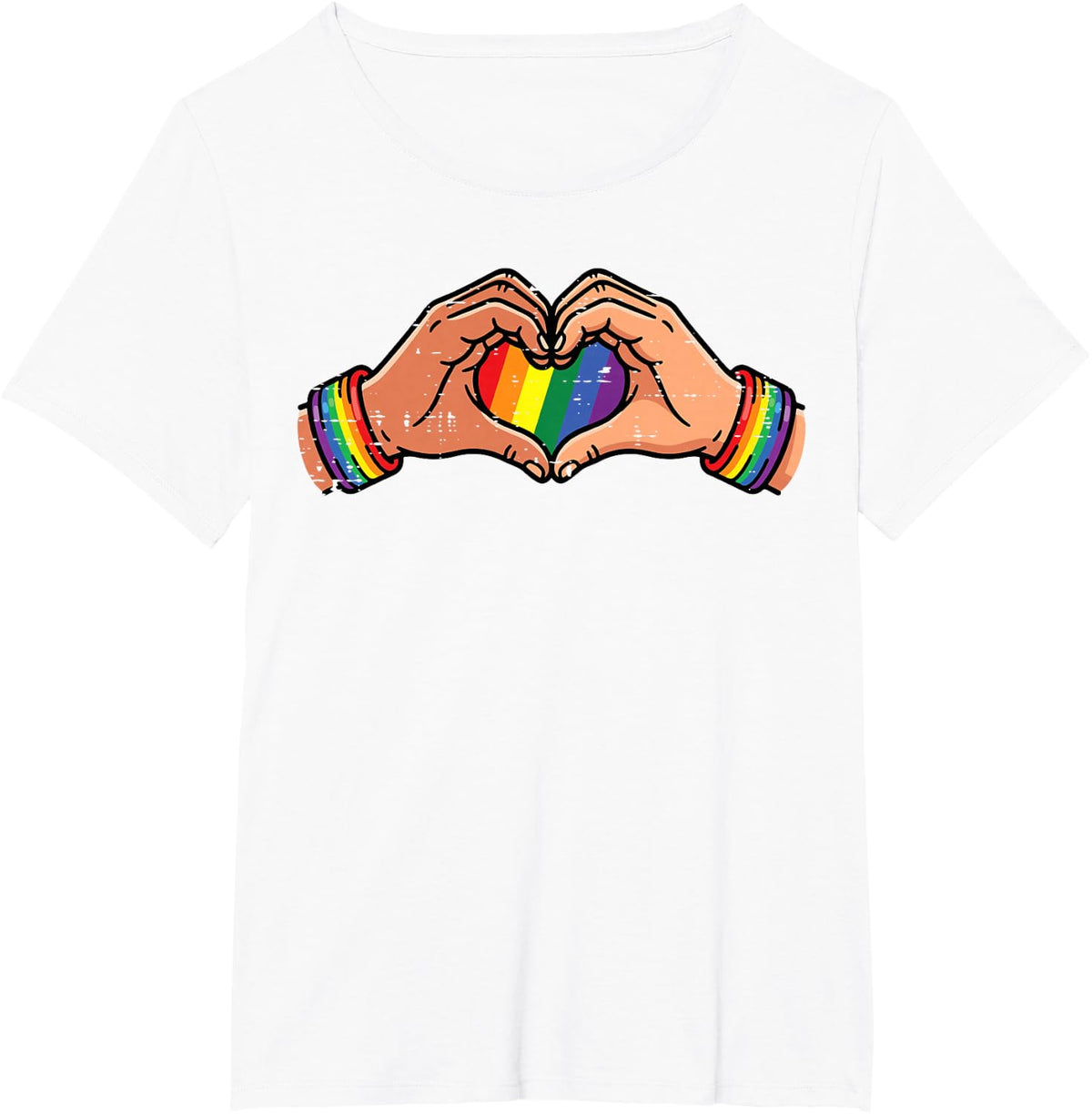 Rainbow Gay Heart Hands LGBT Pride Month Love Ally Women Men T-Shirt - White