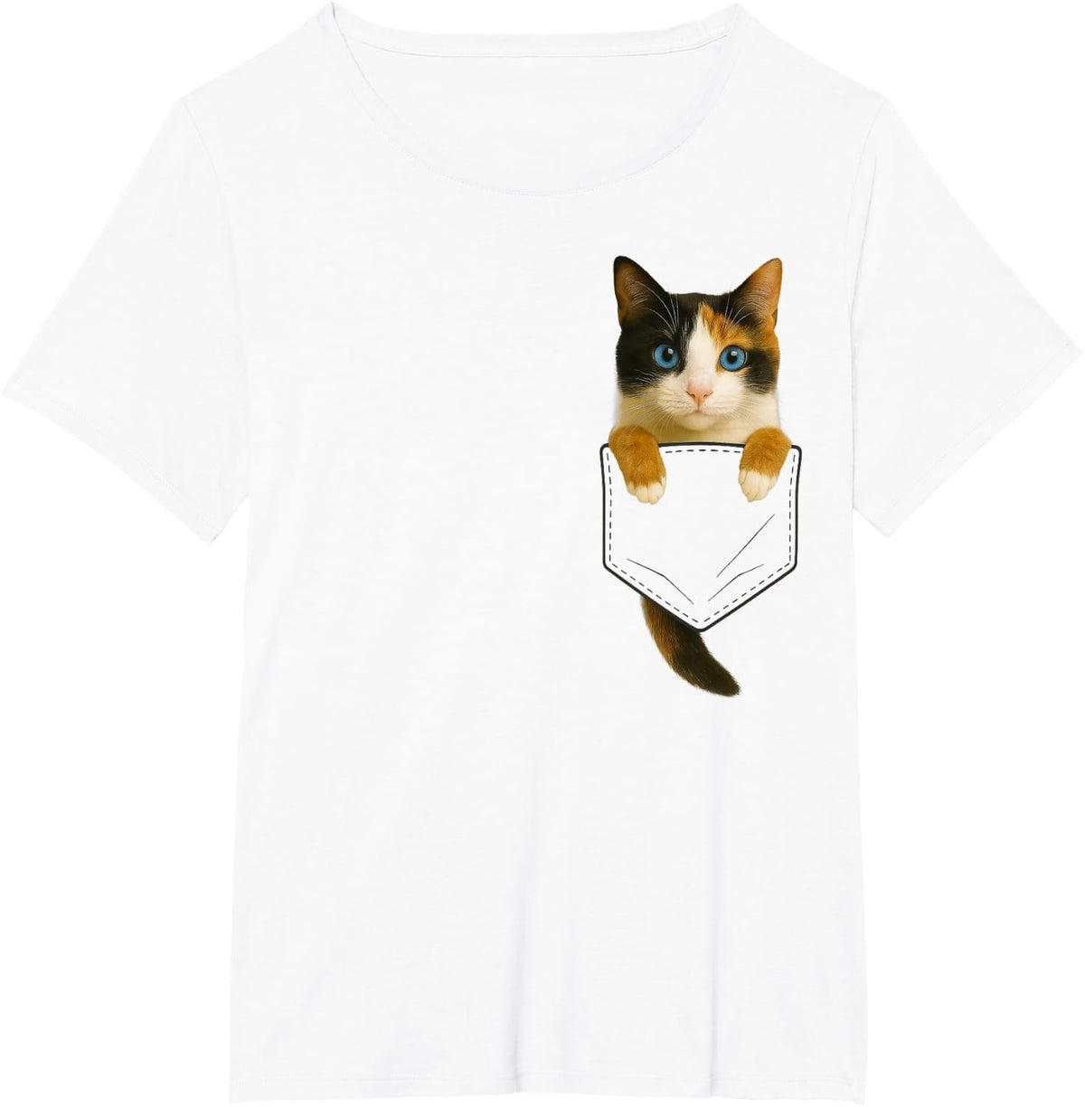 Cute Calico Cat Pocket Funny Gifts Cat Mom Cat Dad Cat Lover T-Shirt - White