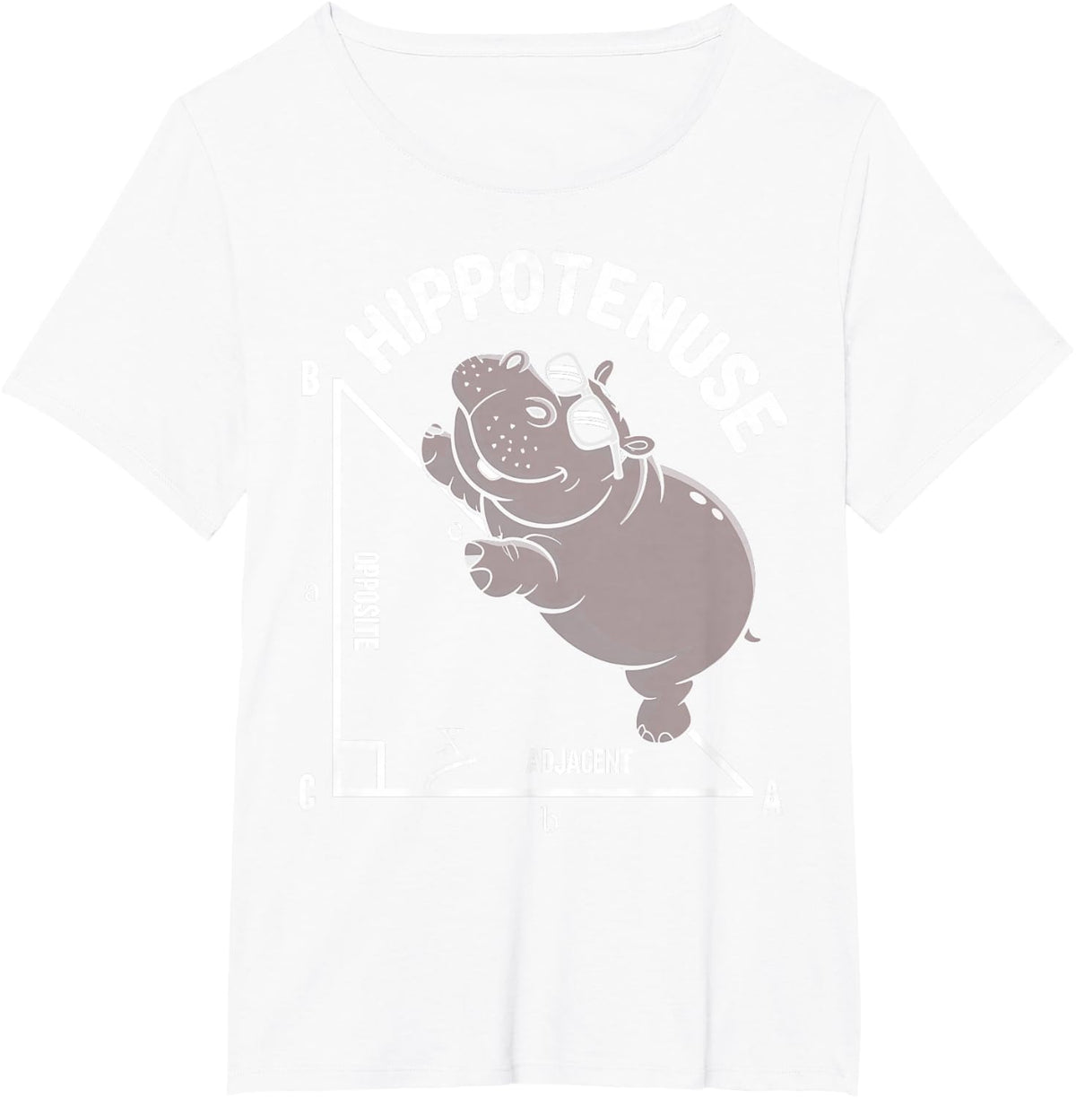 Math Teacher Joke Humor Tee Geometry Hippotenuse Funny Hippo T-Shirt - White