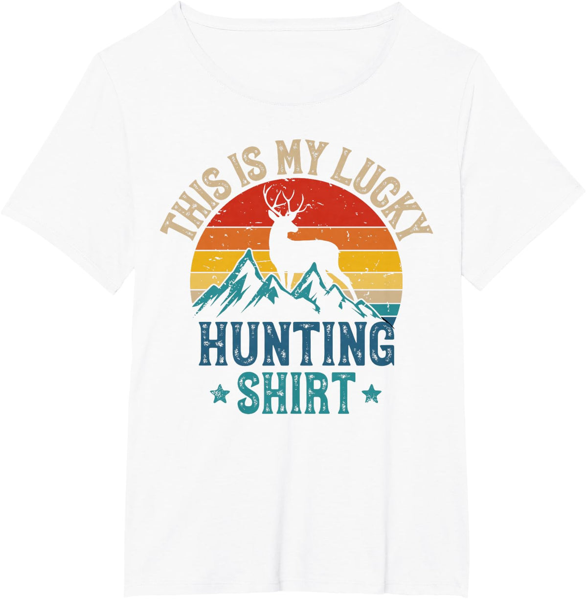Retro Sunset Deer Buck This is My Lucky Hunting T-Shirt - White