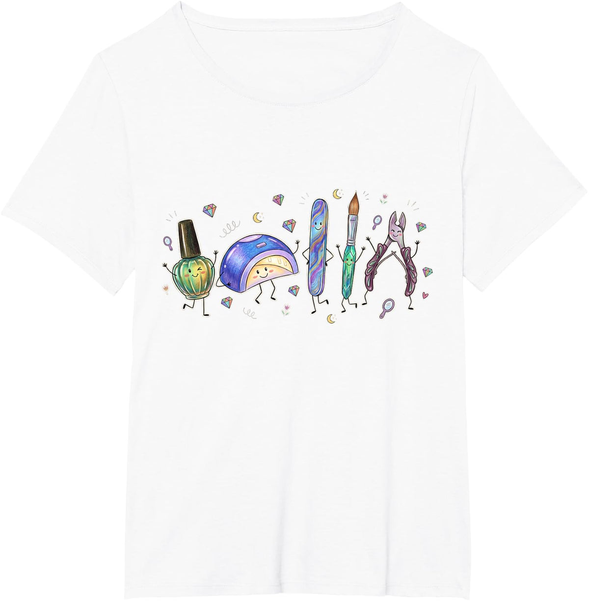Cute Nail Tech Life Squad Nail Artist Salon Tools Doodles T-Shirt - White