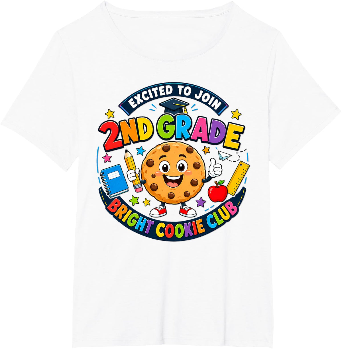 2nd Grade Teacher Shirt Back to School Bright Cookie Club Tee T-Shirt for Kids Teachers - White