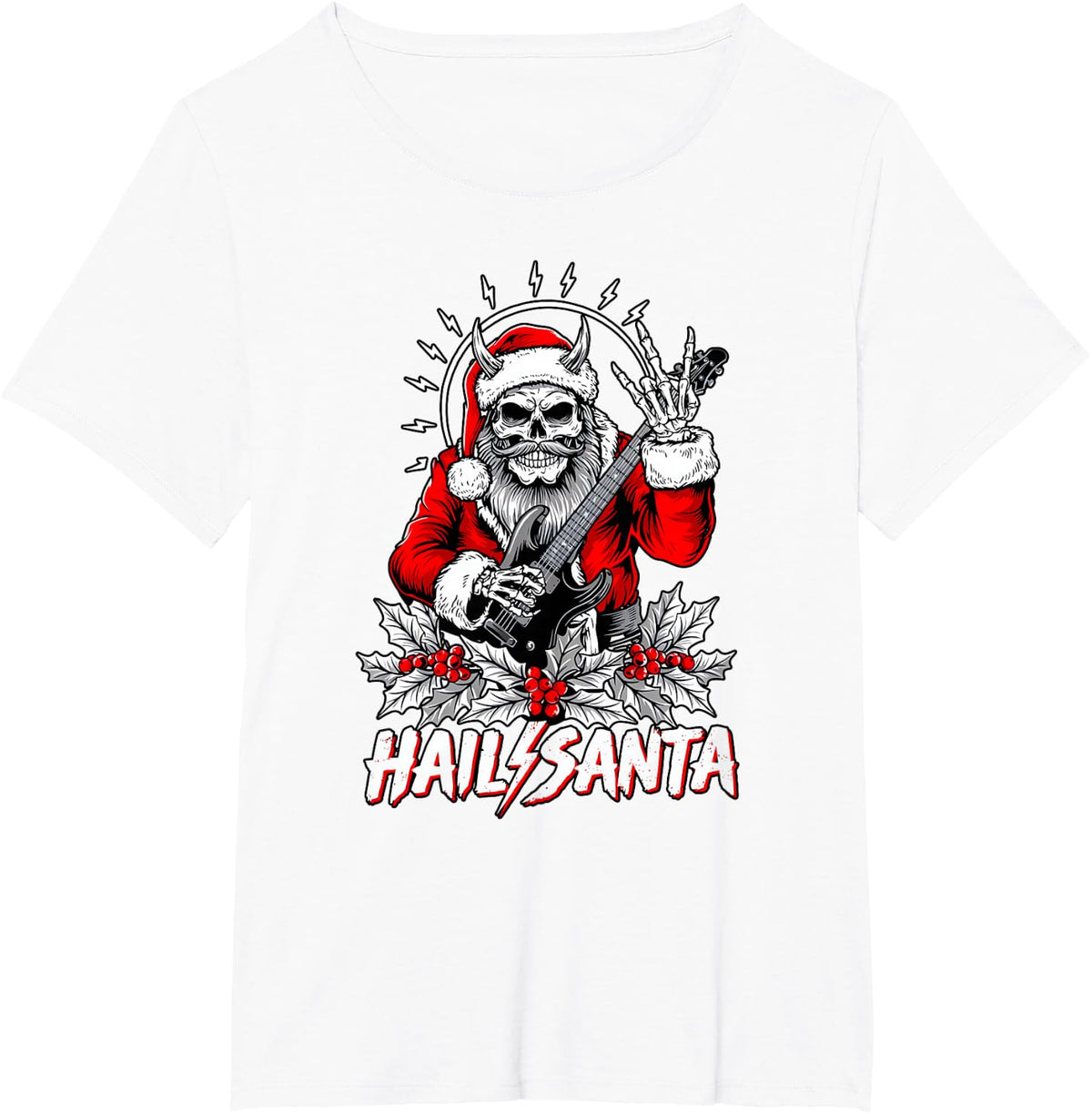 Hail Santa Winter Solstice Gothic Christmas Rocker T-Shirt - White