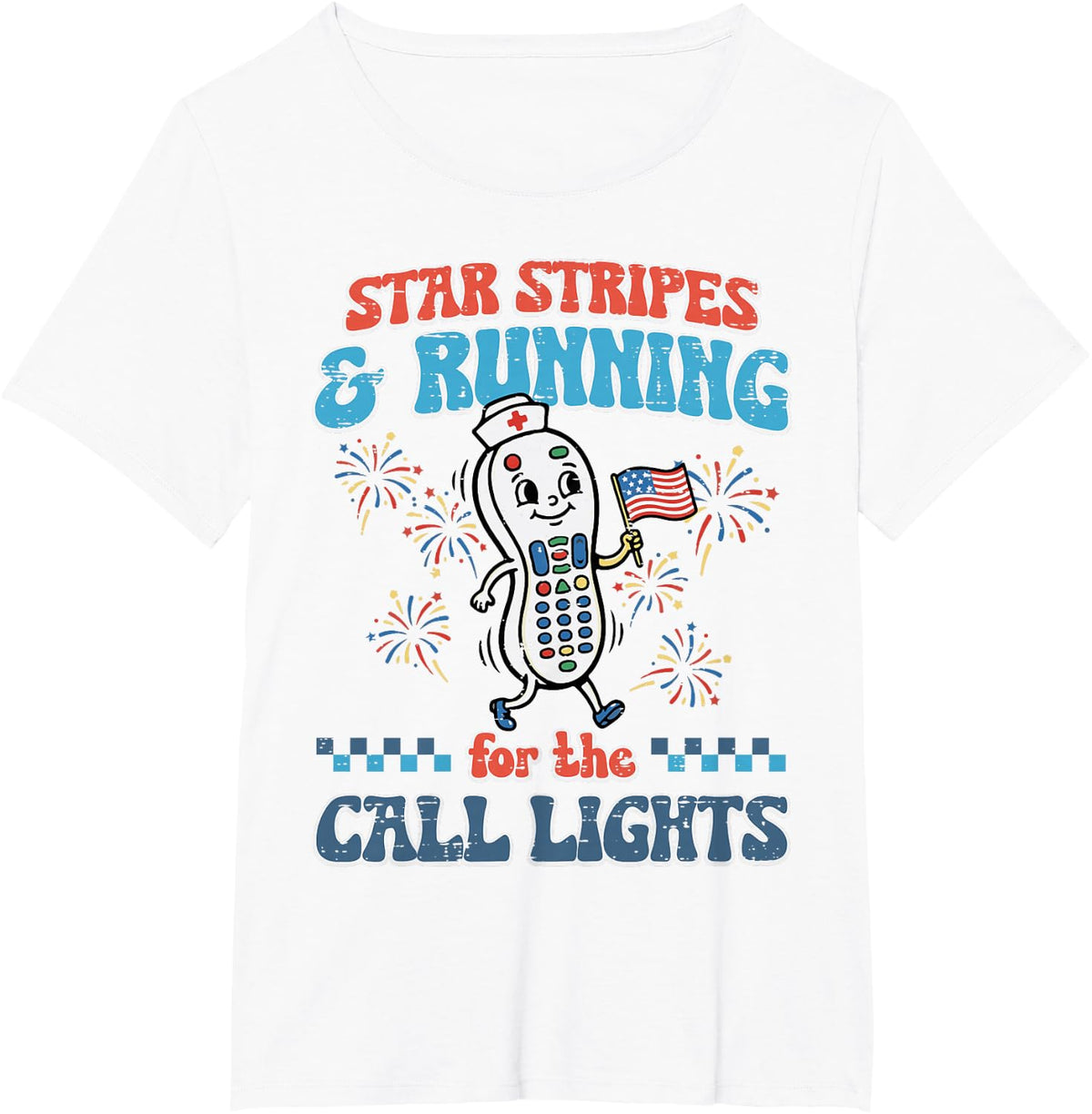 Star Stripes Running Call Lights 4th of July Nurse Top Women T-Shirt - White