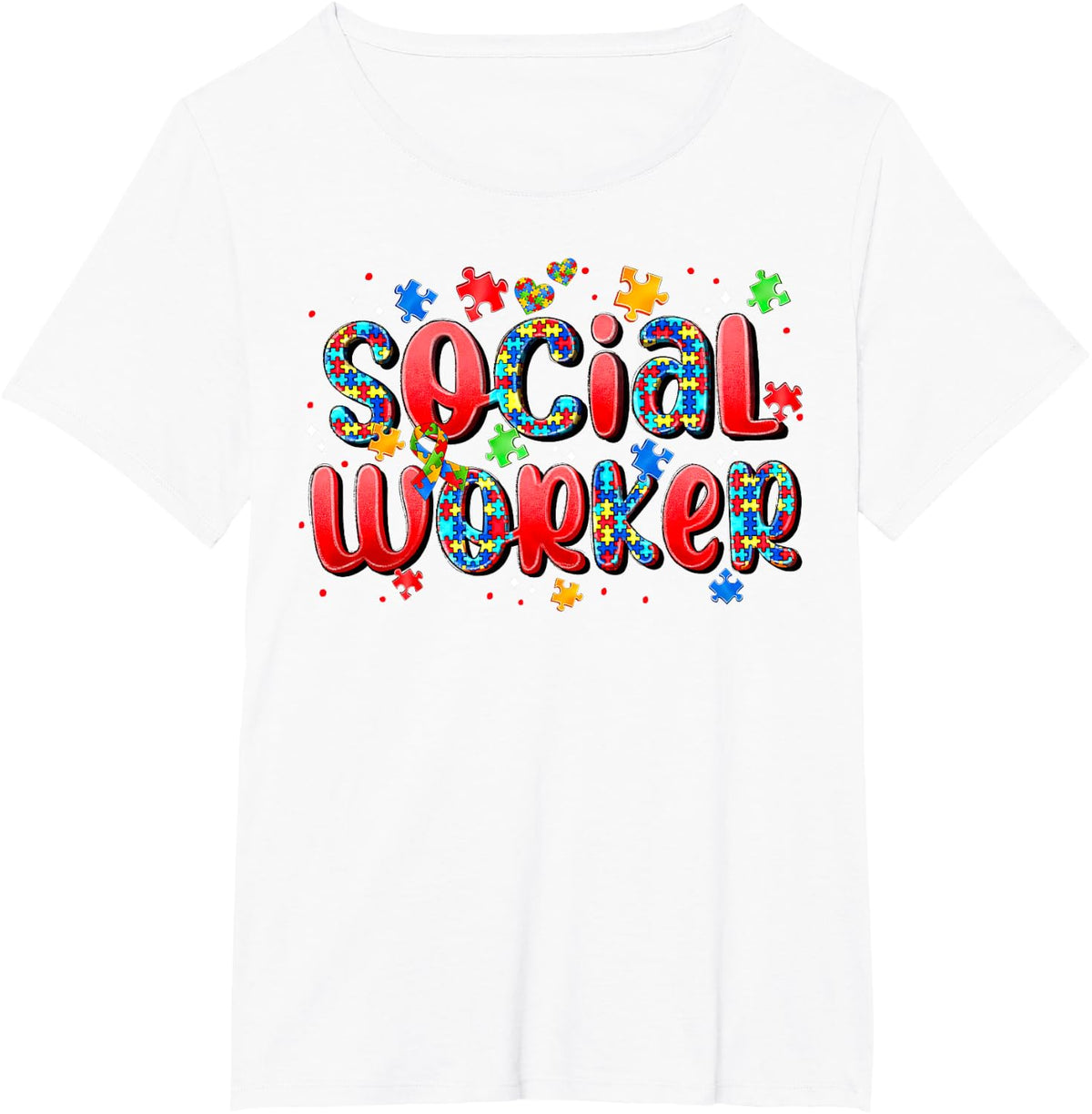 Social Worker Puzzle Piece Support Autism Awareness Therapy T-Shirt - White