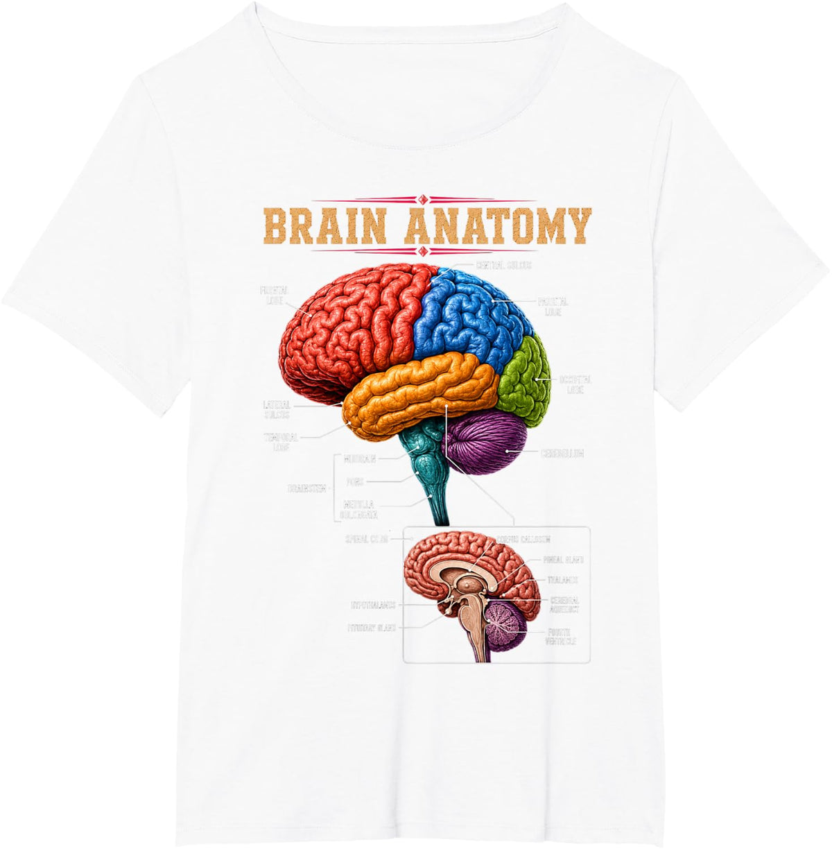 Human Brain Structure Anatomy Science Education Men Women T-Shirt - White