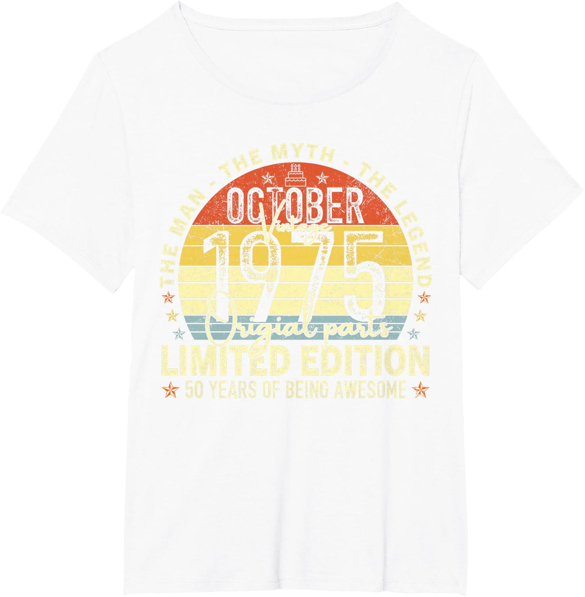 October 1975 50th Birthday Gifts for Men Women 50 Year Old T-Shirt - White