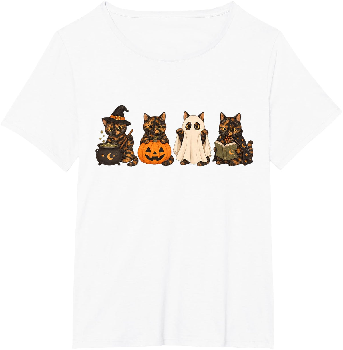 Cute Halloween Tortoiseshell Cats Pumpkin T-Shirt - White