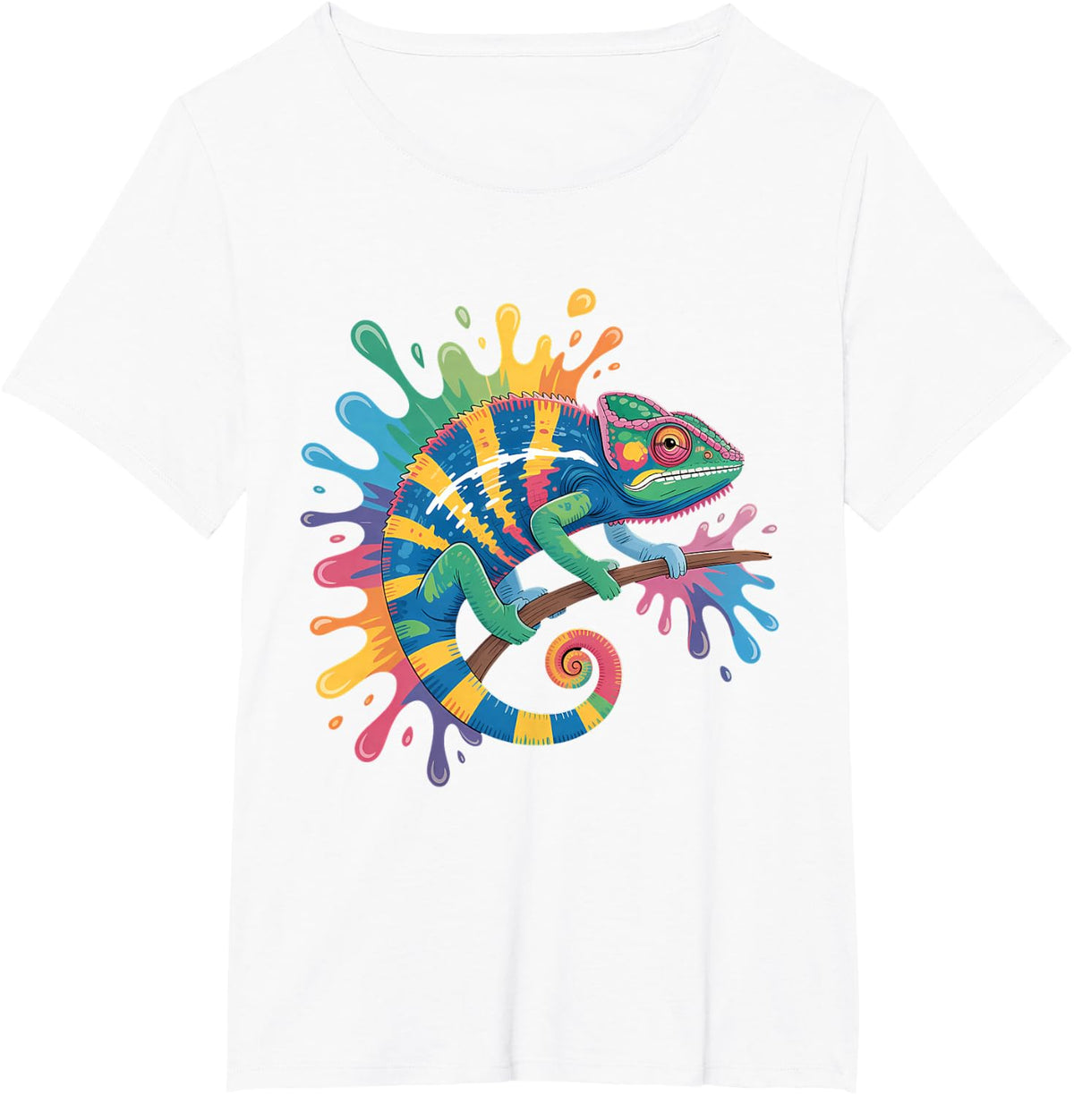 Chameleon Lizard Lover Portrait Artwork Tropical Animal Art T-Shirt - White