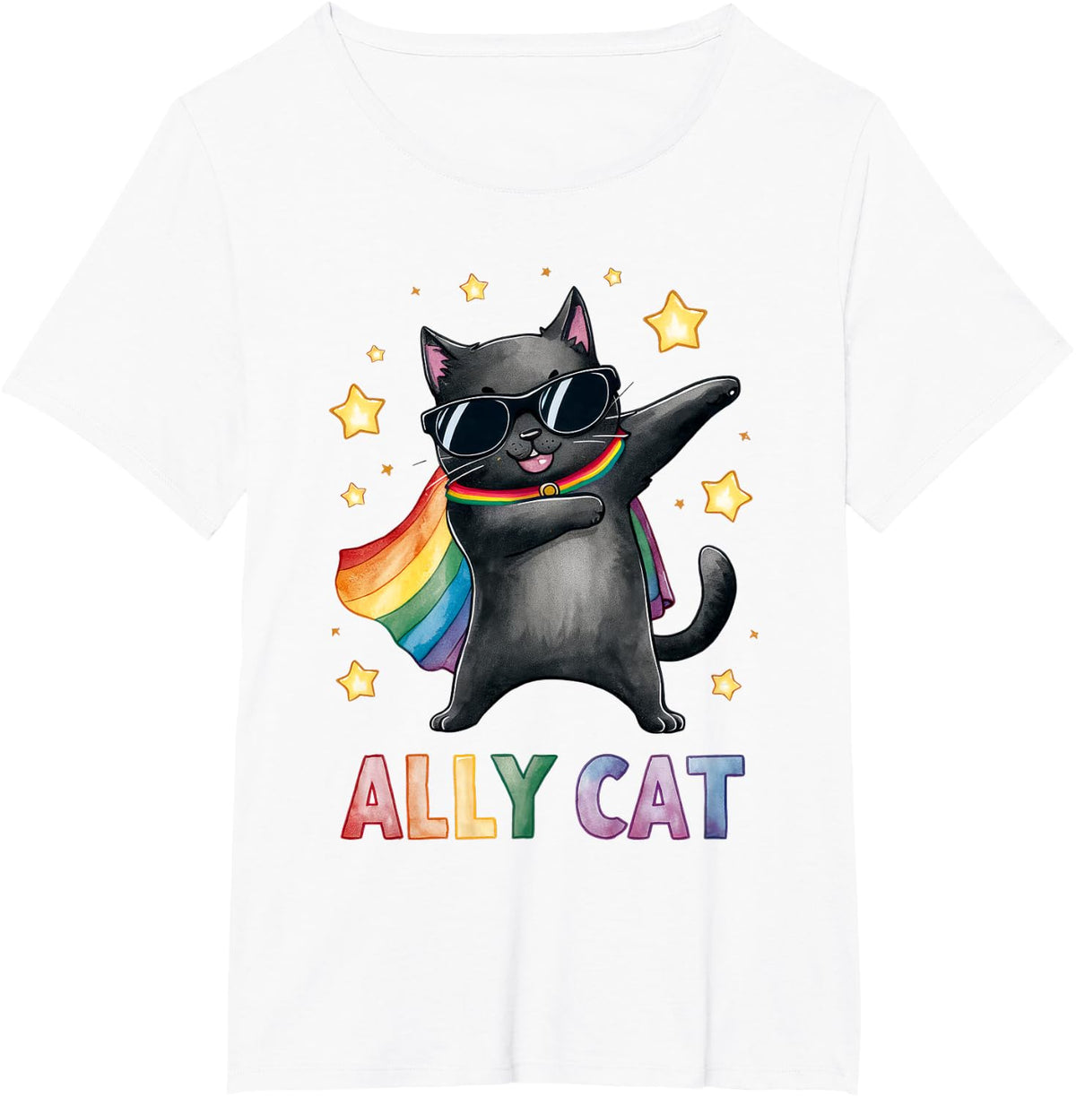 Gay Pride Month Ally Cat Funny LGBTQ Rainbow Men Women Kids T-Shirt - White