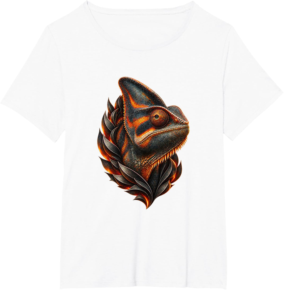 Chameleon with Orange Scale Pattern T-Shirt - White