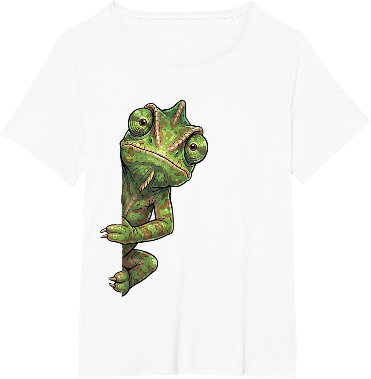 Funny Chameleon Peeking from Side Wildlife Animal T-Shirt - White
