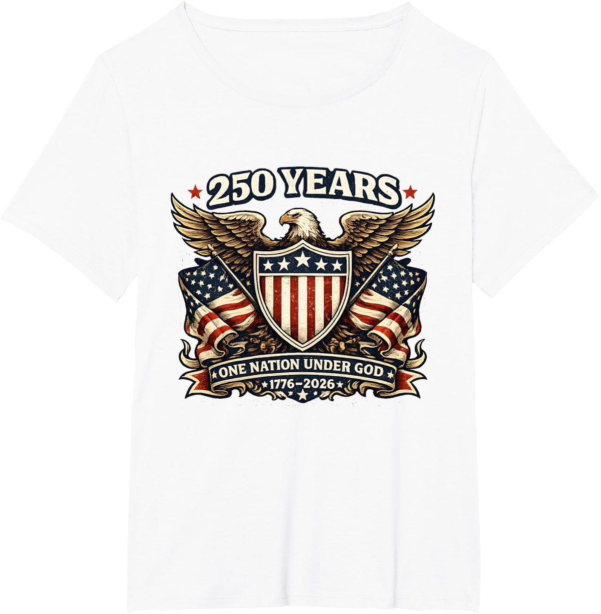 250 Years One Nation Under God America Patriotic 1776 2026 T-Shirt - White