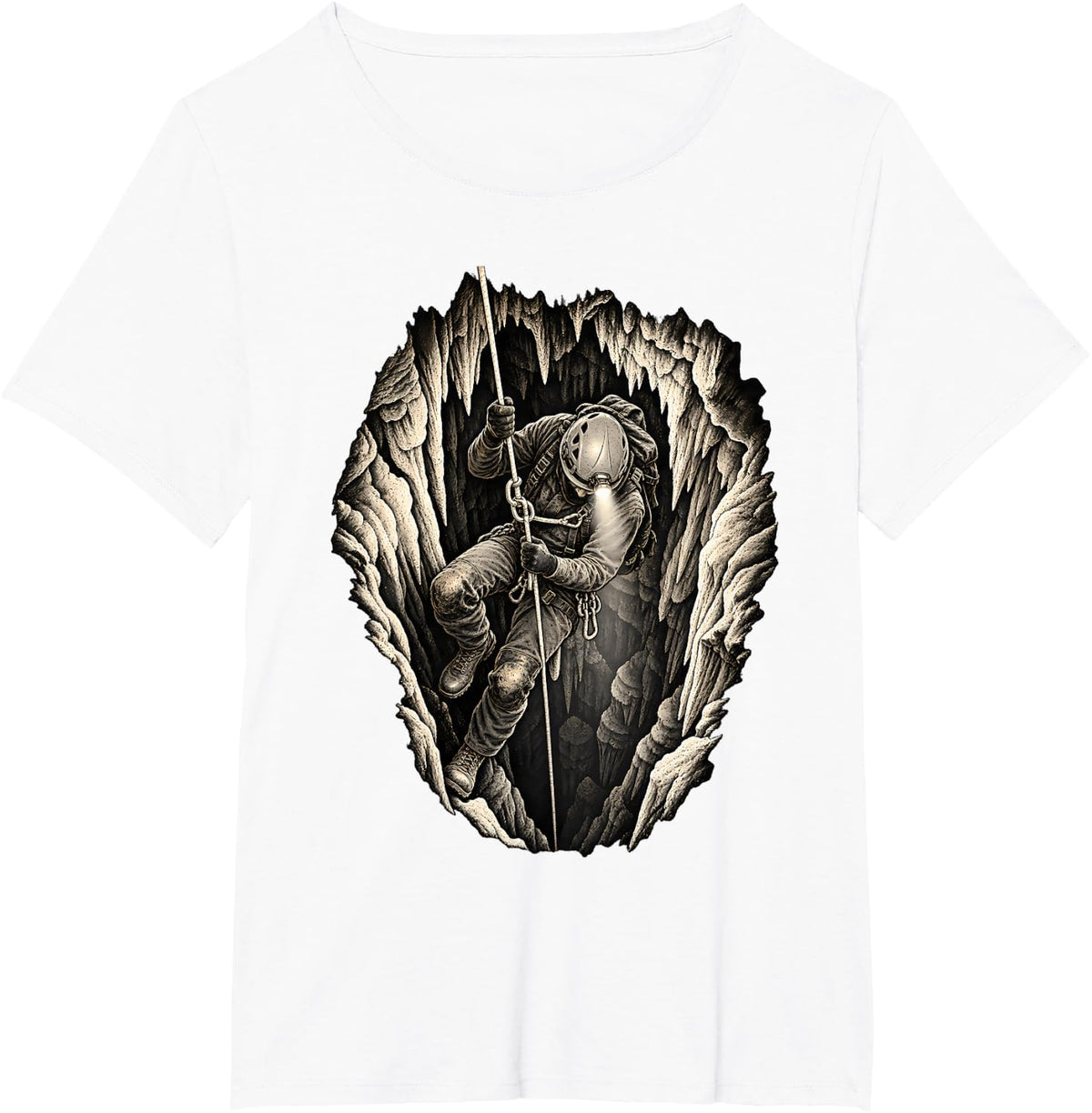 Vertical Caving Rope Descent Spelunking Cave Explorer T-Shirt - White