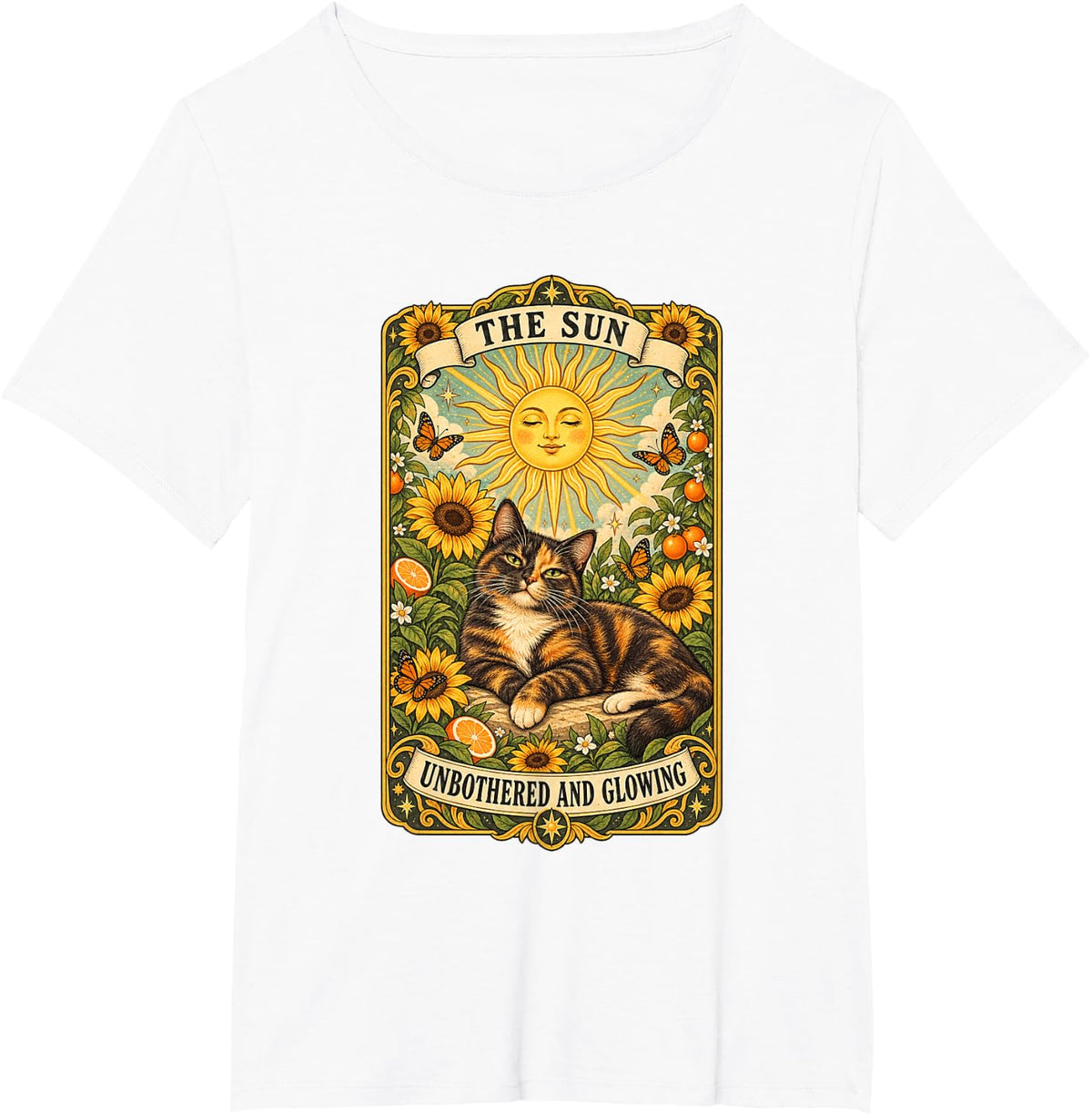 Tortie Cat The Sun Tarot T-Shirt - White