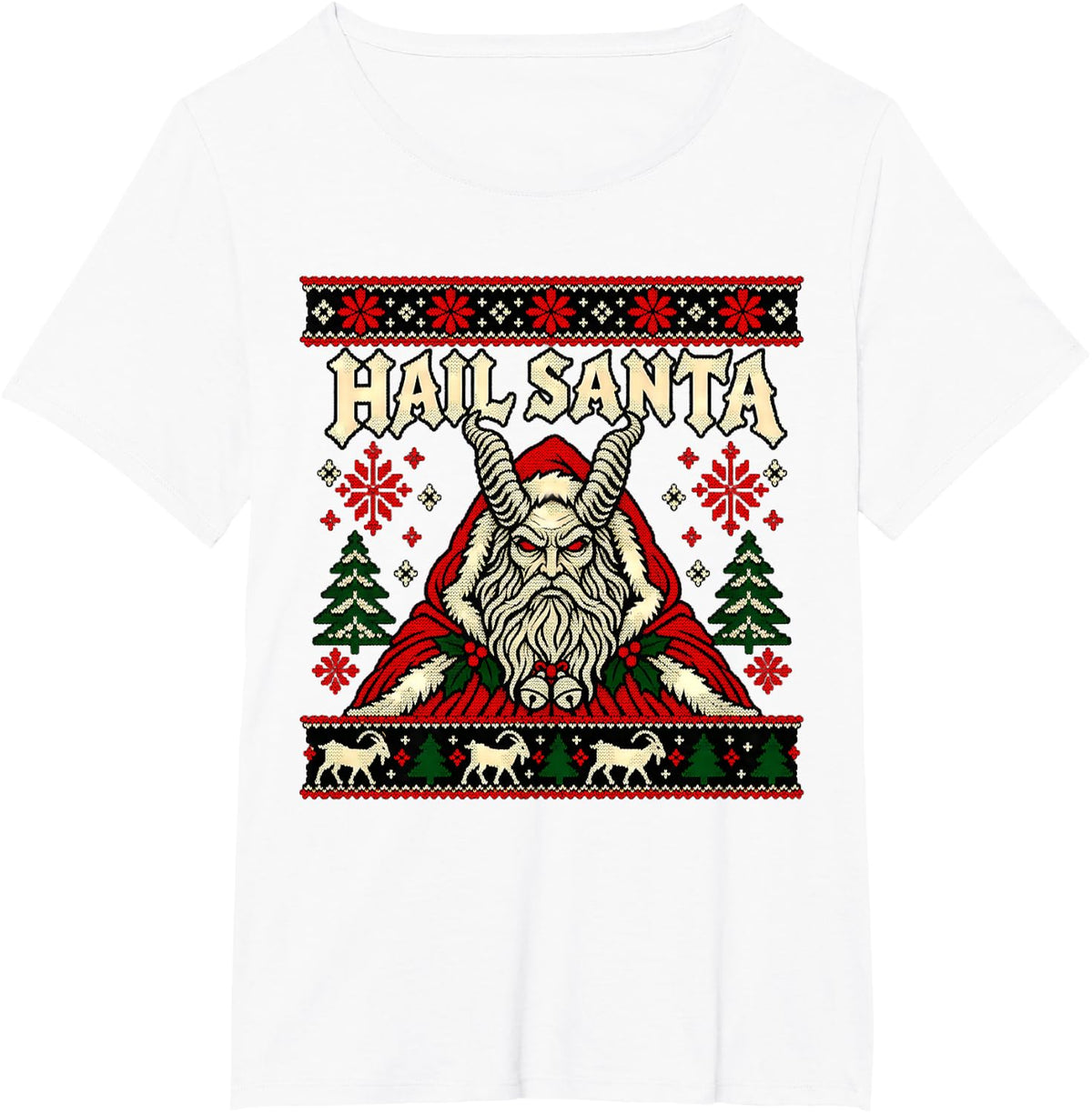 Hail Santa Krampus Yule Winter Solstice Goth Ugly Christmas T-Shirt - White