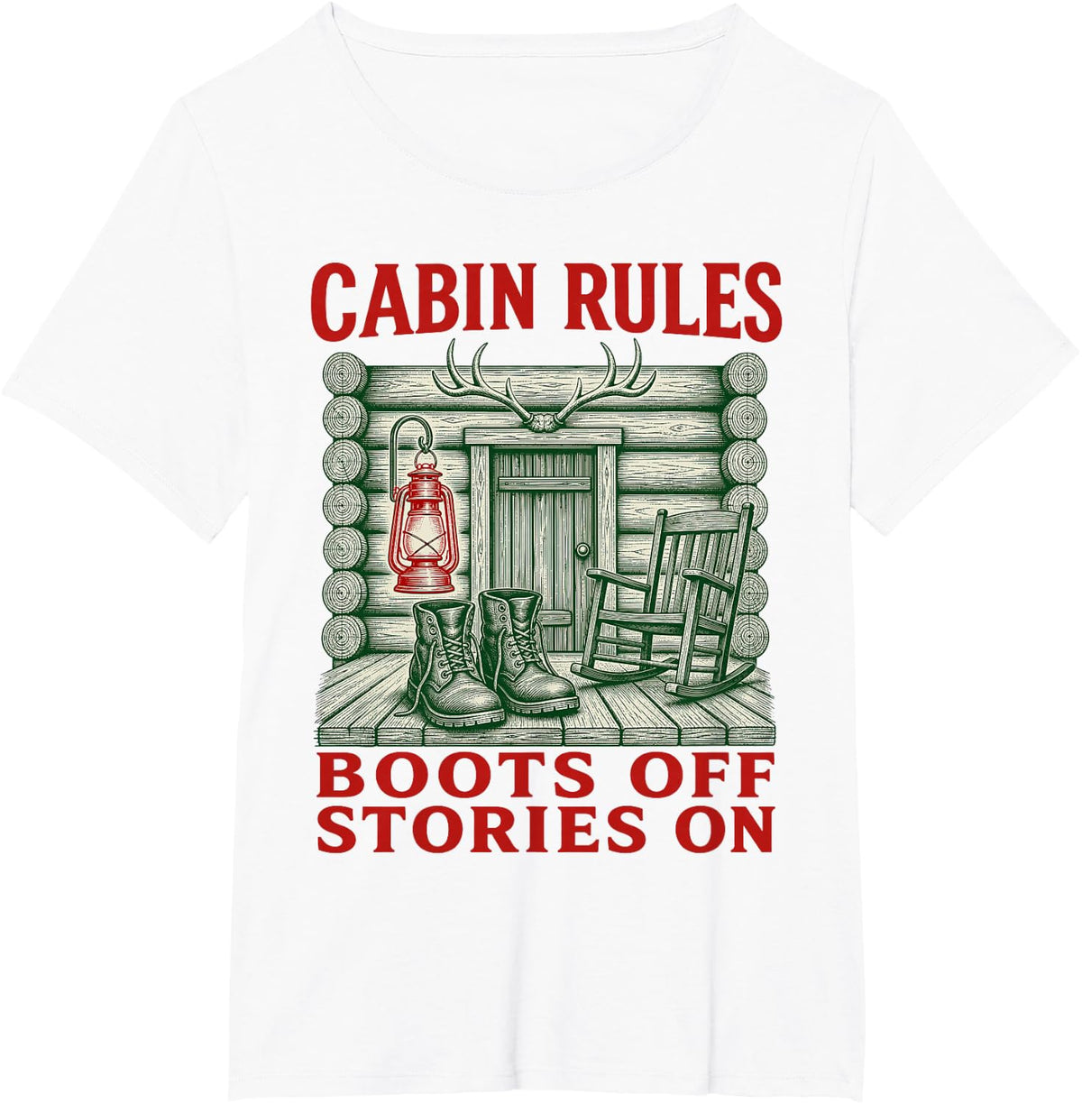 Cabin Rules Deer Hunting Cabin Antlers T-Shirt - White