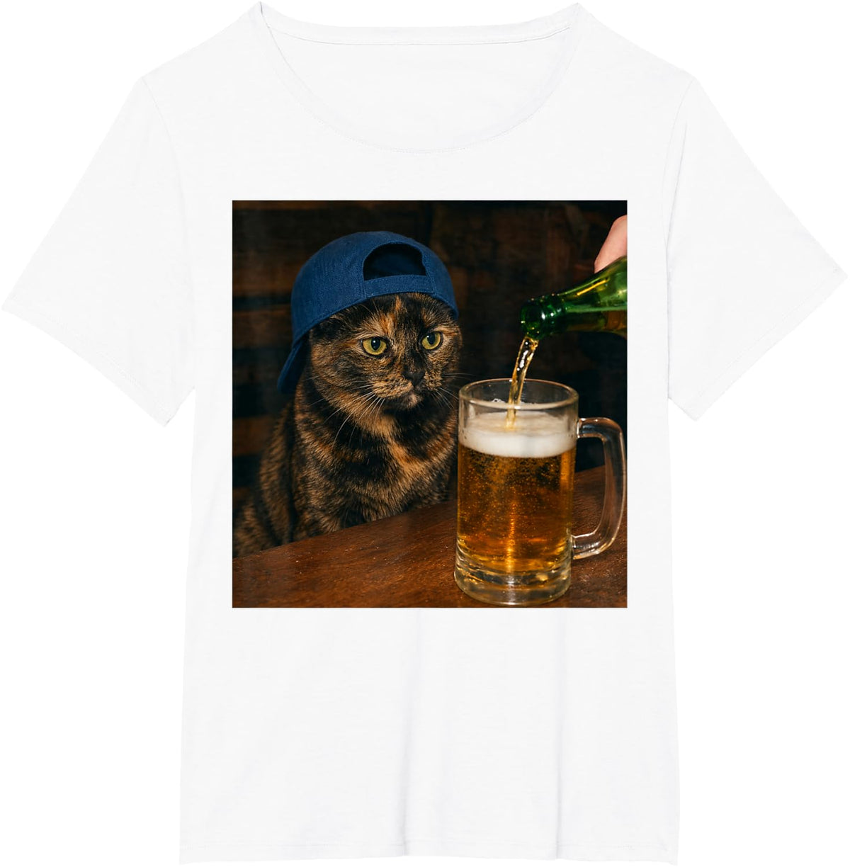 Tortoiseshell Cat Drinking Beer Funny Cat Meme Cat Lover T-Shirt - White