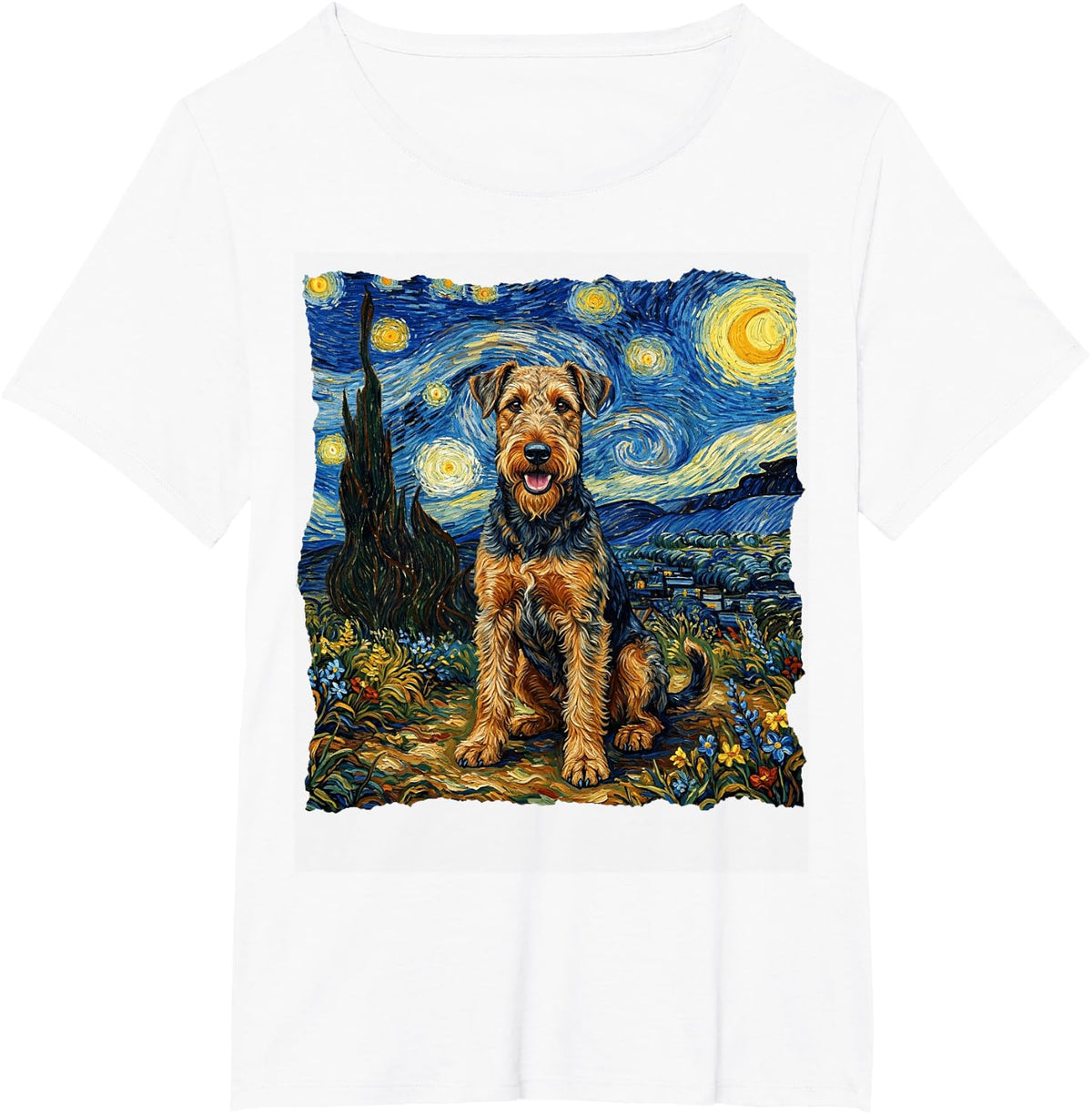 Airedale Terrier Starry Night Airedale Terrier T-Shirt - White