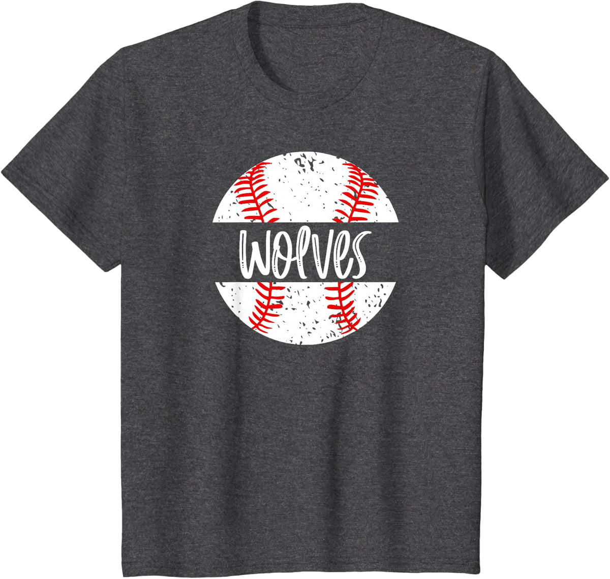 Wolves Baseball Team Mascot School Spirit Game Day T-Shirt - Dark Heather Grey