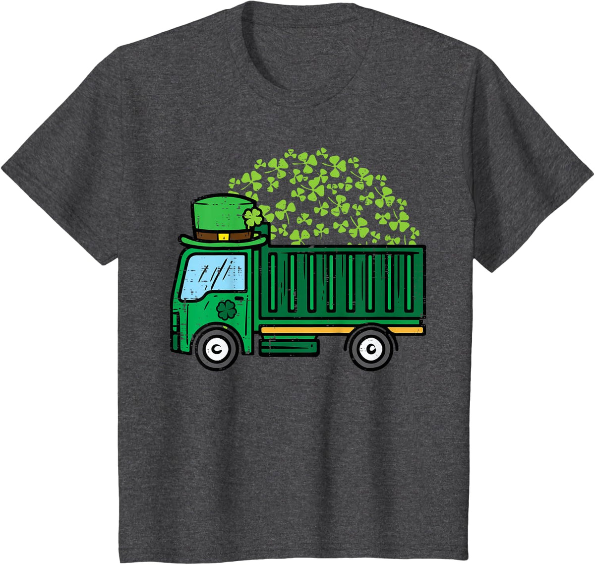 Kids St Patricks Day Dump Truck Saint Paddys Pattys Toddler Boys T-Shirt - Dark Heather Grey
