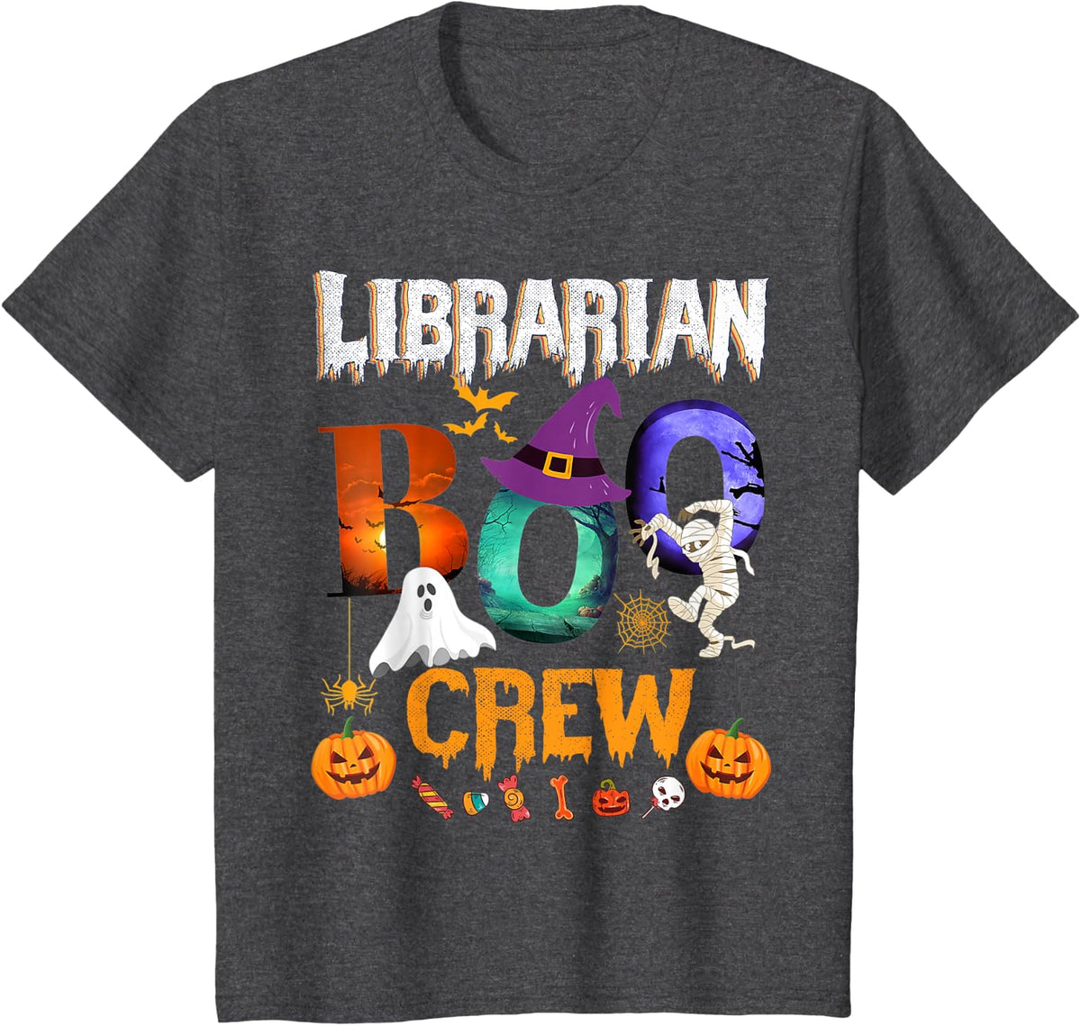 Librarian Boo Crew Teacher Student Funny Halloween Costume T-Shirt - Dark Heather Grey