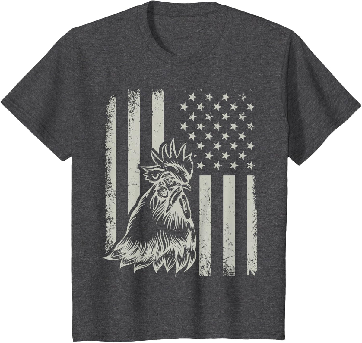 Proud Patriotic Chicken Rooster Farmer Lover American Flag T-Shirt Tee - Dark Heather Grey