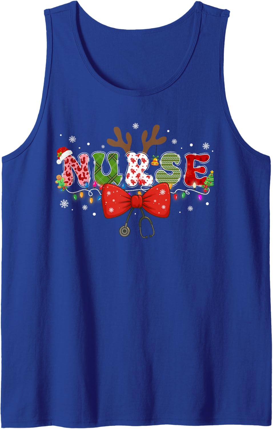 Christmas Nurse Coquette Bow Stethoscope Reindeer Nursing Sleeveless Tank Top - Royal Blue