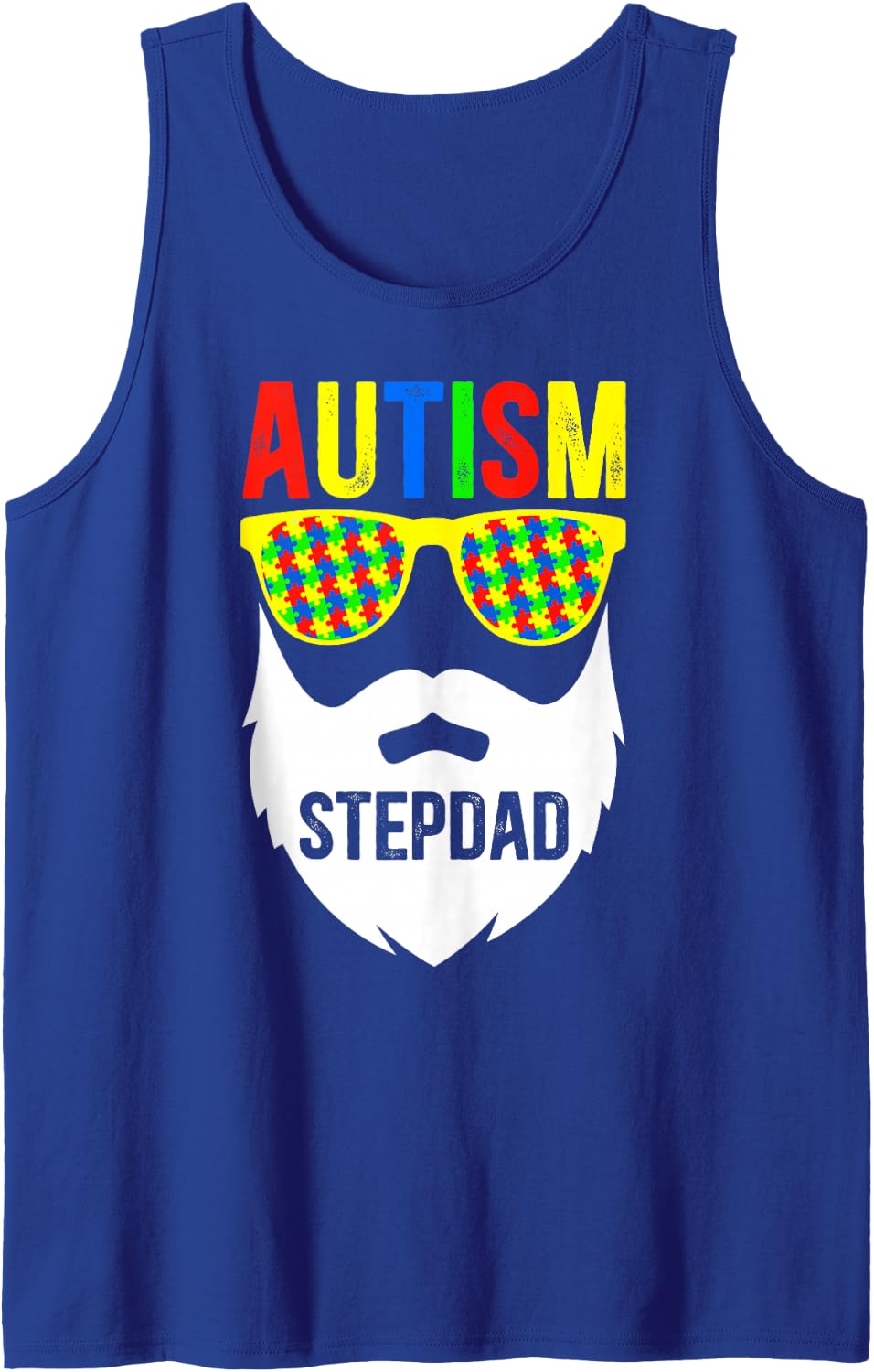 Men's Autism Stepdad Autism Awareness Autism Warrior Step-Dad Sleeveless Tank Top - Royal Blue