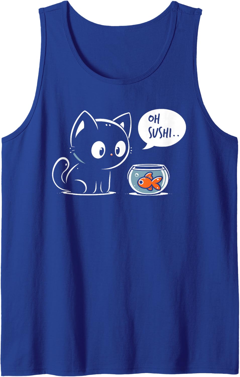 Oh Sushi Goldfish Cat Funny Meme Sleeveless Tank Top - Royal Blue