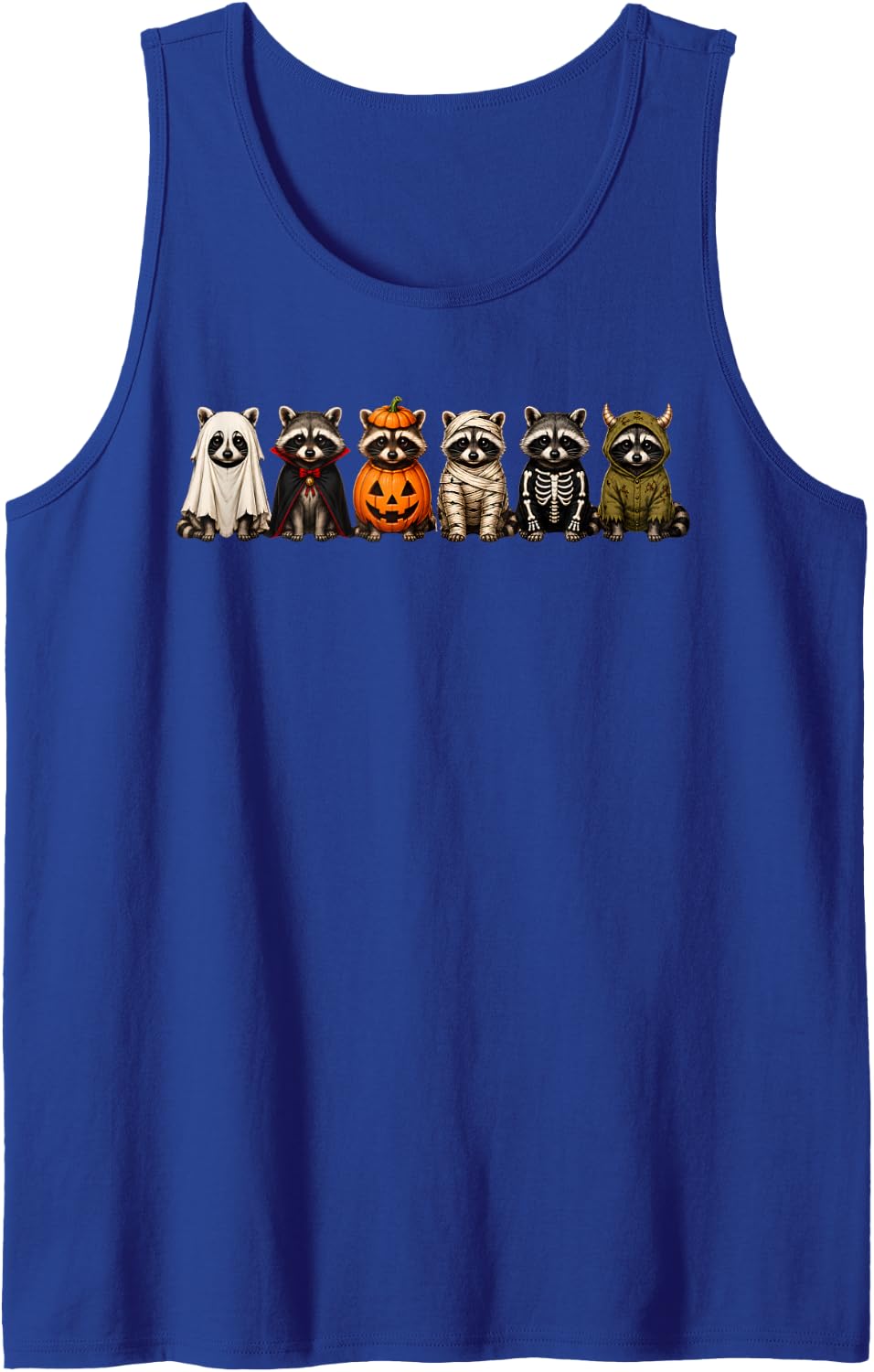 Cute Racoonn Mummy Ghost Pumpkin Halloween Squad Spooky Sleeveless Tank Top - Royal Blue