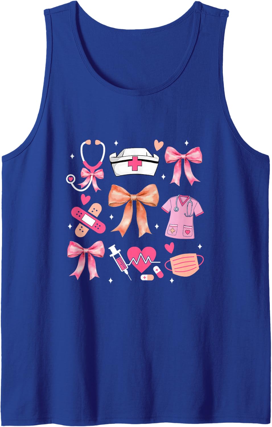 Cute Pink Coquette Bow Nurse Life Nursing Design for Women Sleeveless Tank Top - Royal Blue