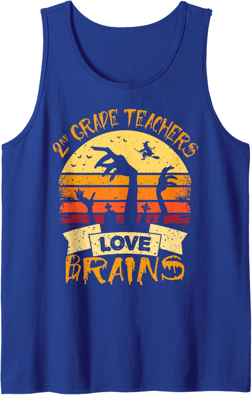 2nd Grade Teachers Love Brains for Men Women Funny Teacher Sleeveless Tank Top - Royal Blue