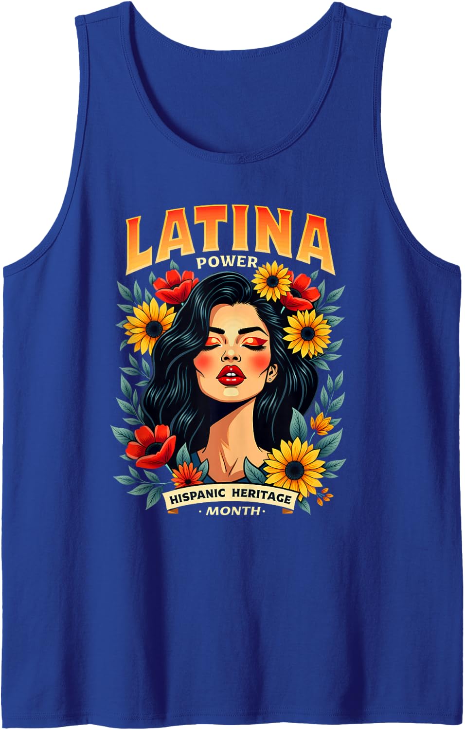 Flowers Latina Power Hispanic Heritage Month Sleeveless Tank Top - Royal Blue