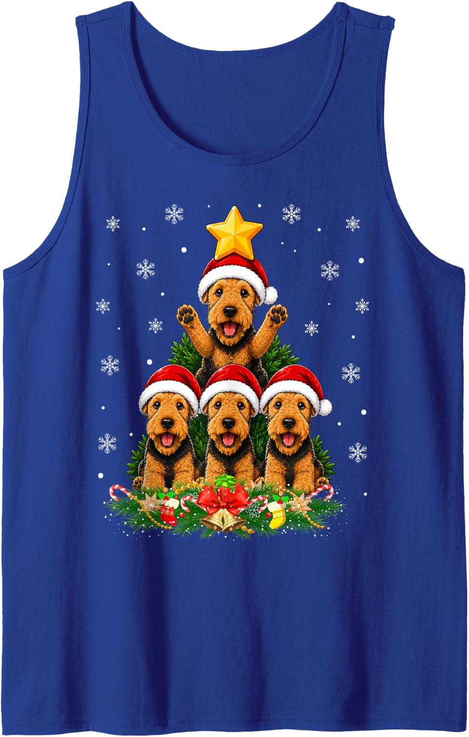 Airedale Terrier Dog Christmas Tree Cute Pet Festive Xmas Sleeveless Tank Top - Royal Blue