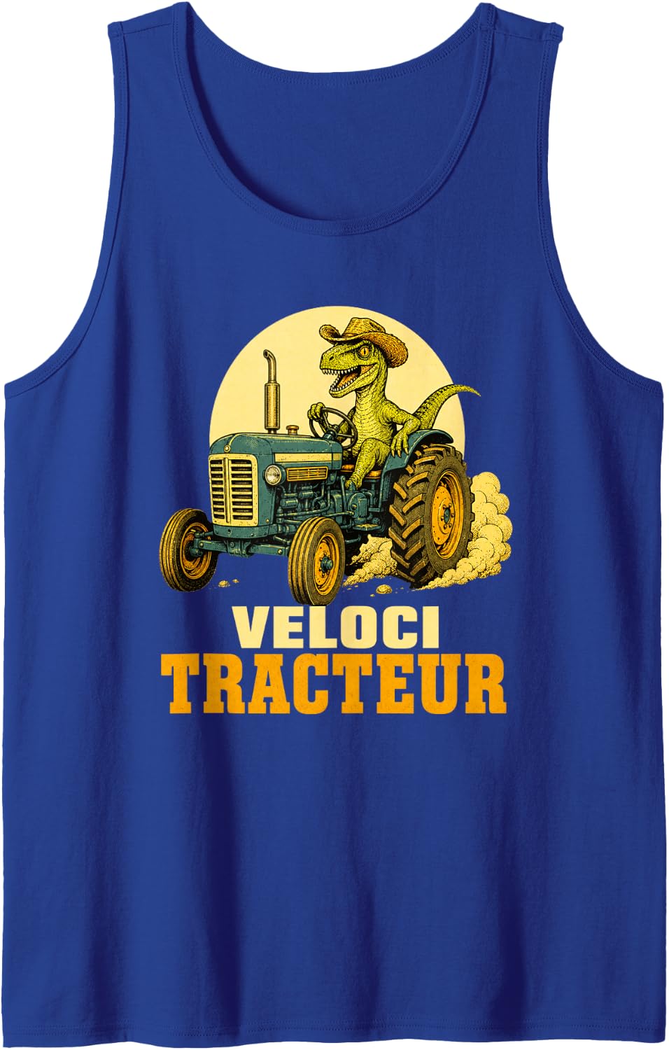 Veloci Tracteur Funny Dinosaur Farmer Farm Humor Pun Dino Tank Top - Royal Blue