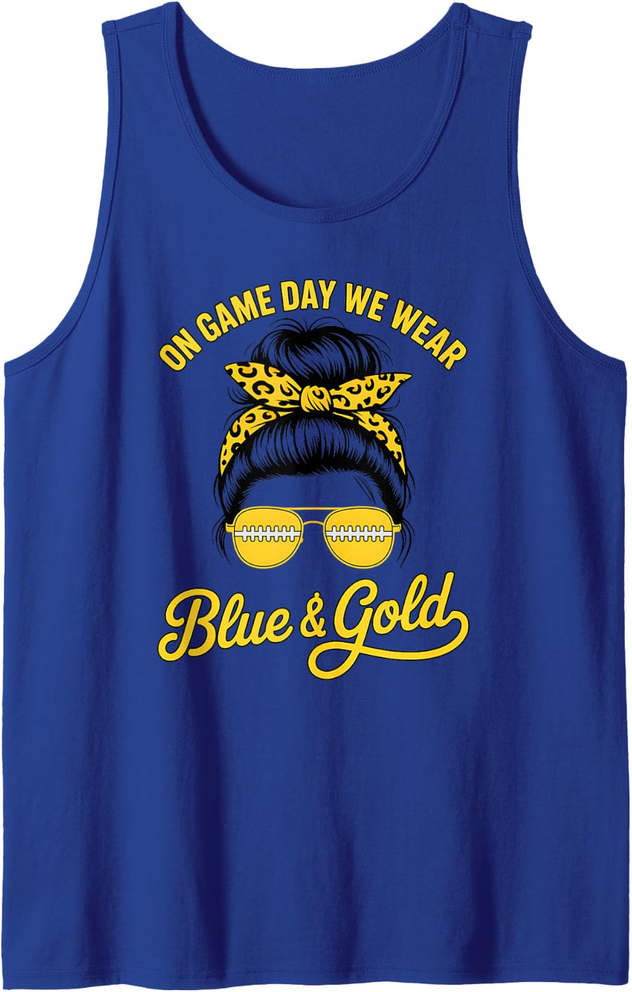 On Game Day WE WEAR Blue & Gold High School Mom Spirit Vibes Tank Top - Royal Blue