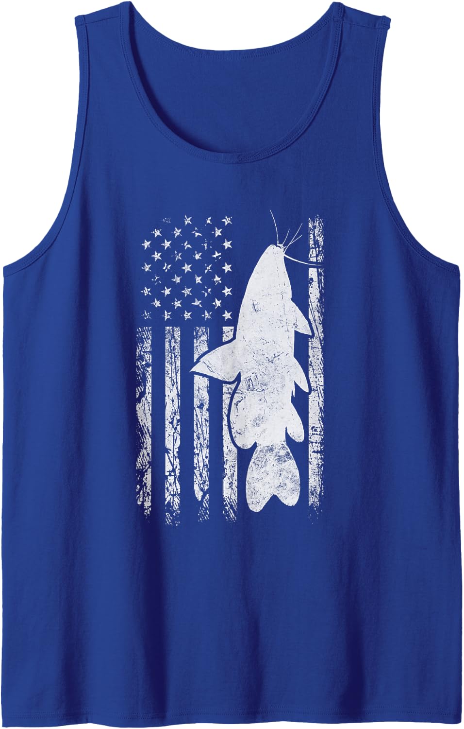 Catfish American Flag Fishing Fisherman 4th of July Grunge Sleeveless Tank Top - Royal Blue