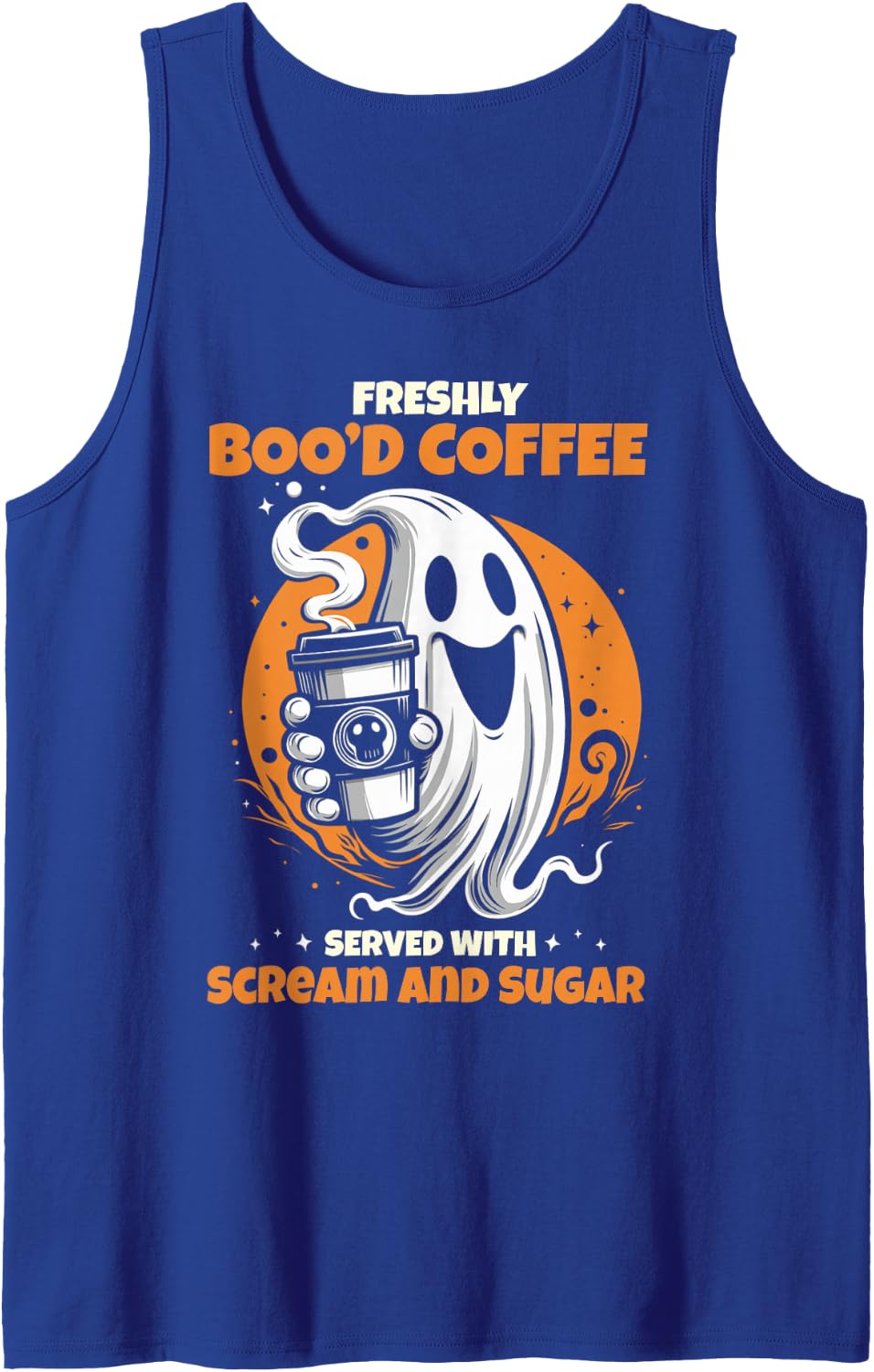 Halloween Freshly Boo'd Coffee Haunted Spooky Coffee Lover Sleeveless Tank Top - Royal Blue