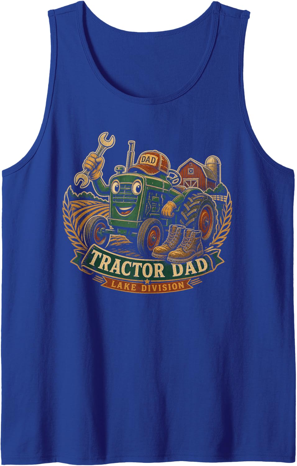 Men's Tractor Dad Lake Division Farm Sleeveless Tank Top - Royal Blue