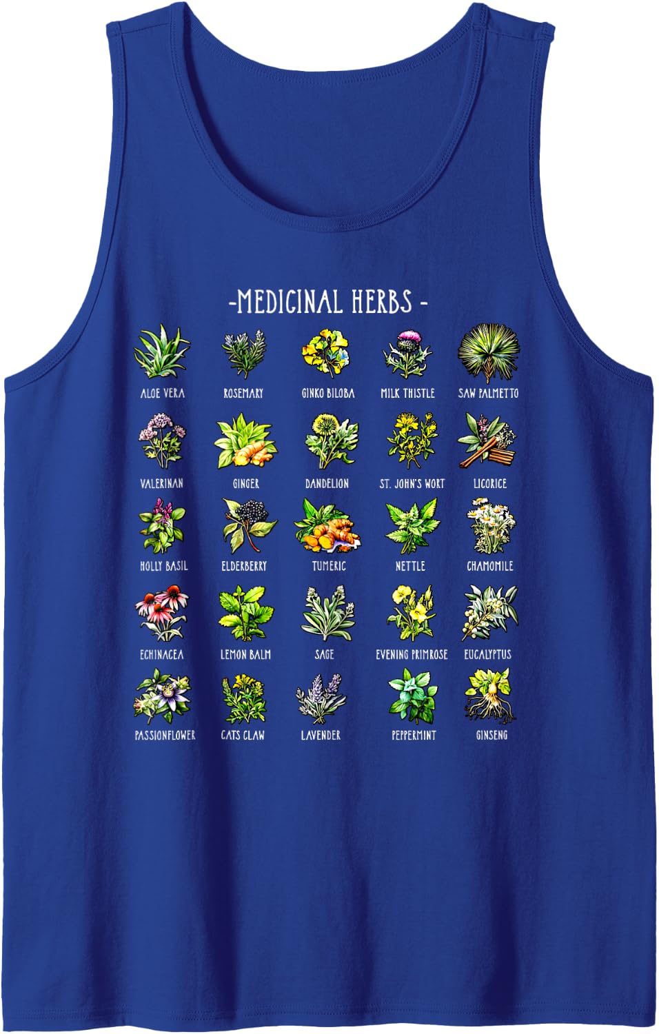 Types of Herbalist Healing Plants Medicinal Herbs Natural Sleeveless Tank Top - Royal Blue
