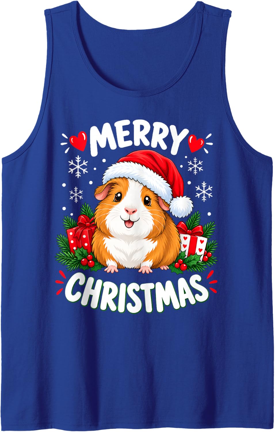 Cute Merry Christmas Festive Guinea Pig Sleeveless Tank Top - Royal Blue