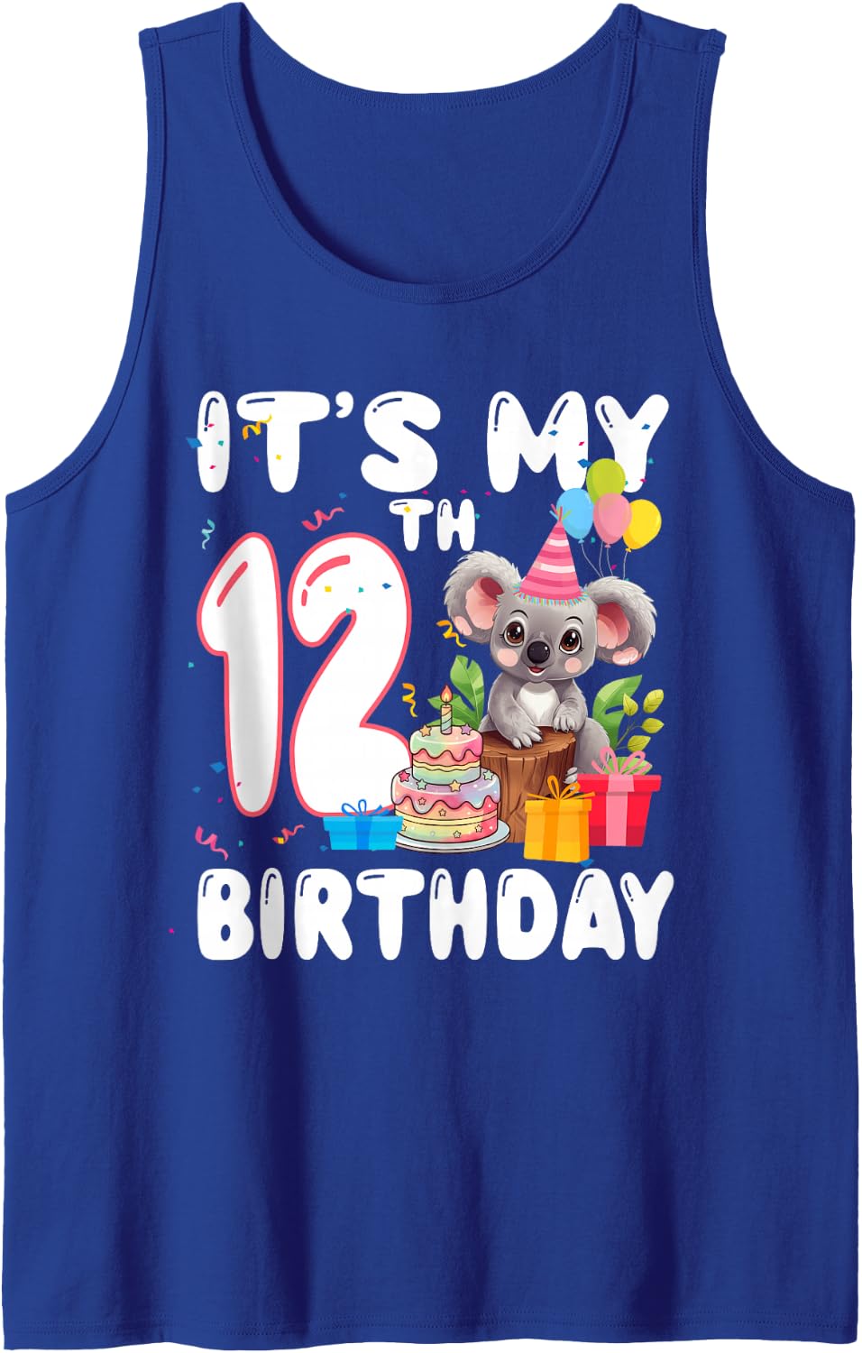 12 Year Old Koala Lover Themed It's My 12th Birthday Sleeveless Tank Top - Royal Blue