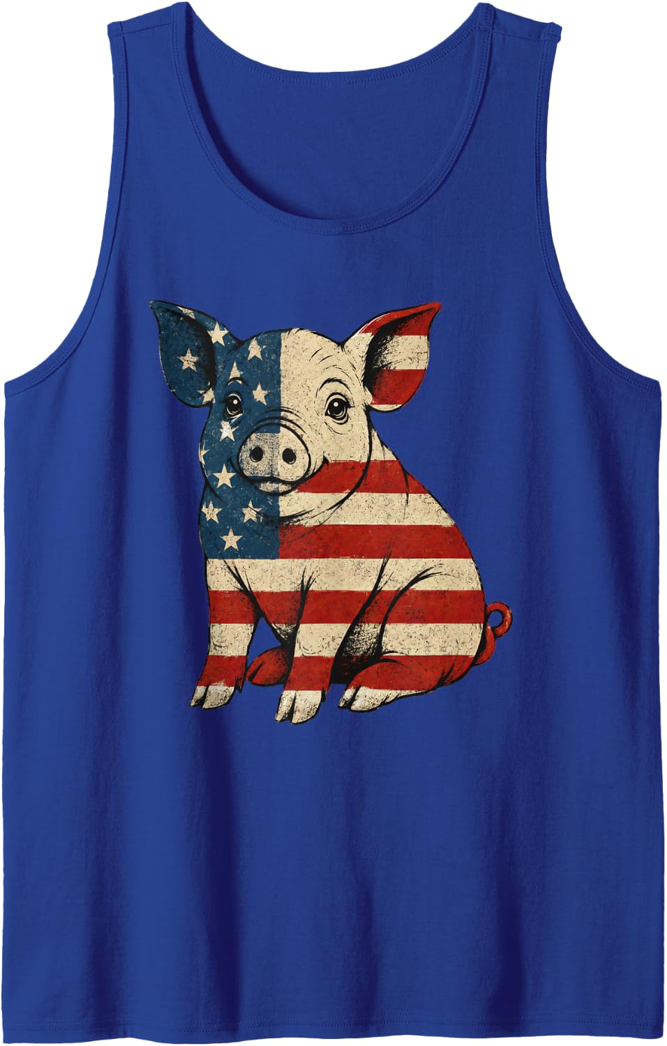 American Flag Pig 4th of July Tank Top - Royal Blue