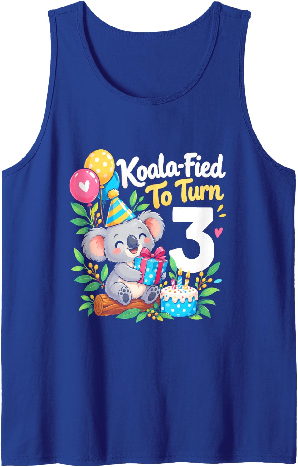 Koala-Fied to Turn 3 Year Old Birthday Koala Animal Sleeveless Tank Top - Royal Blue