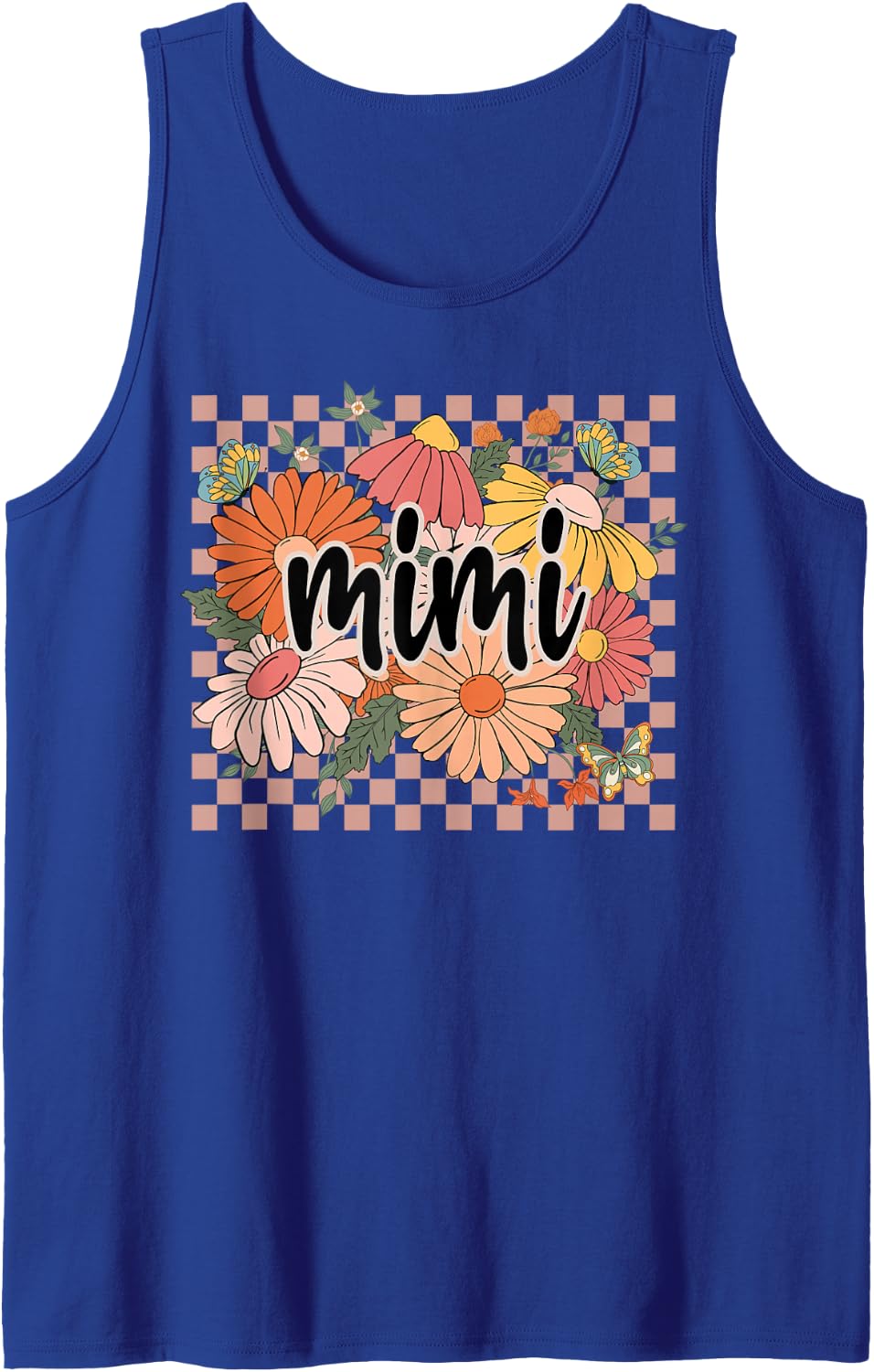 Mimi Floral Mother's Day Wildflower Girl Women Plaid Sleeveless Tank Top - Royal Blue